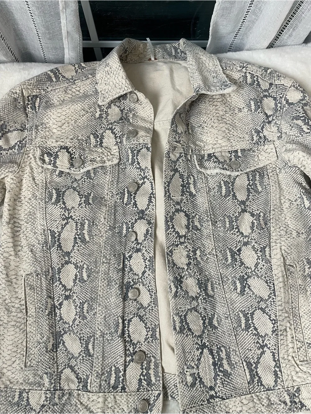 Free People Neutral Snake-Print Denim Jacket - Picture 2 of 11